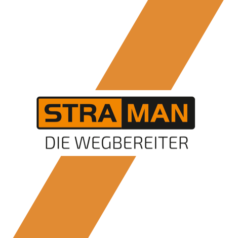 Firmenlogo der STRAMAN GmbH „Die Wegbereiter“ Firmenlogo der STRAMAN GmbH mit orange-schwarzem Schriftzug, dem Slogan „Die Wegbereiter“ und zwei diagonalen orangefarbenen Balken.